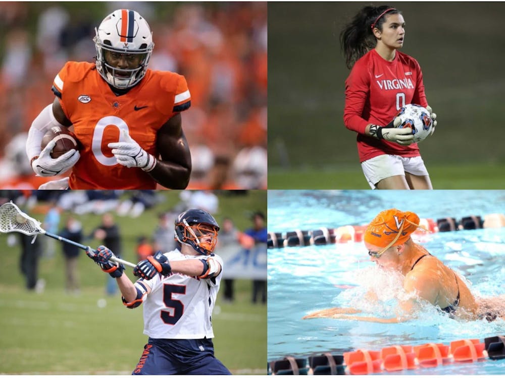 Jelani Woods (top left), Laurel Ivory (top right), Matt Moore (bottom left) and Alexis Wenger (bottom right) will be critical departures for Virginia athletics heading towards next season.