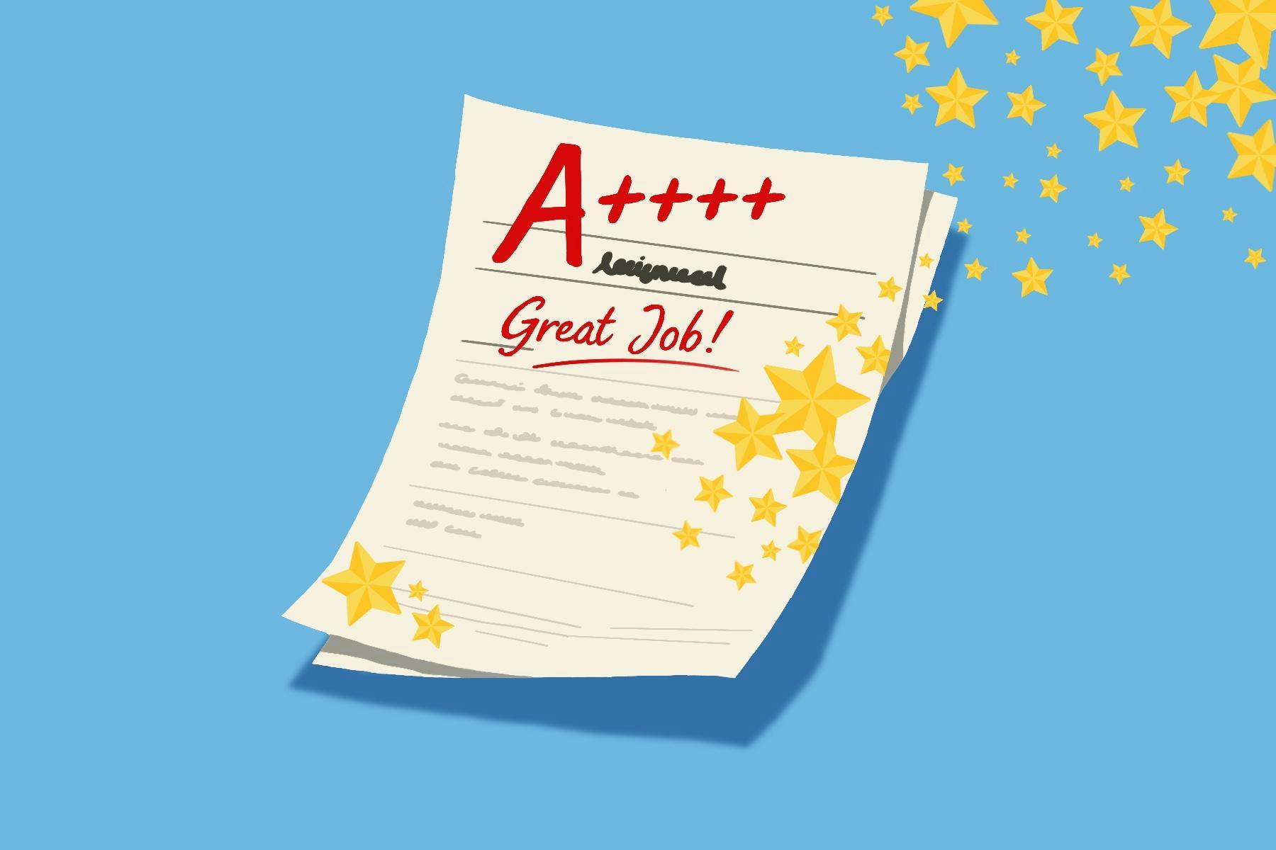 A graded paper demonstrating excessive praise.