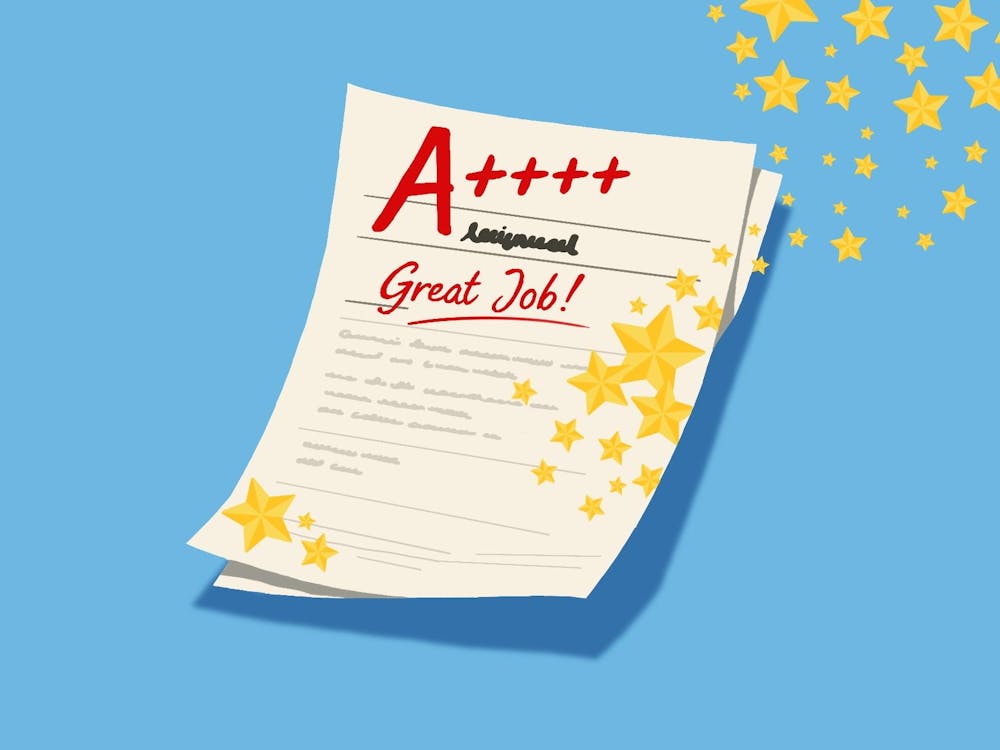 A graded paper demonstrating excessive praise.