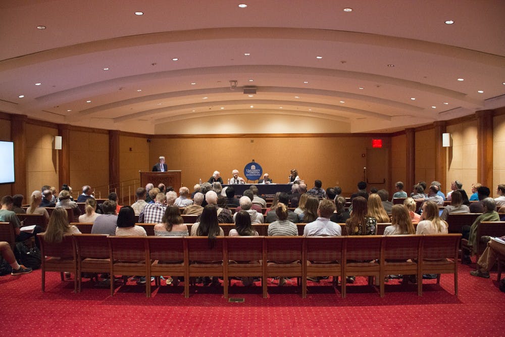 <p>The panel took place in the Special Collections Library in front of a packed crowd of students and community members.</p>