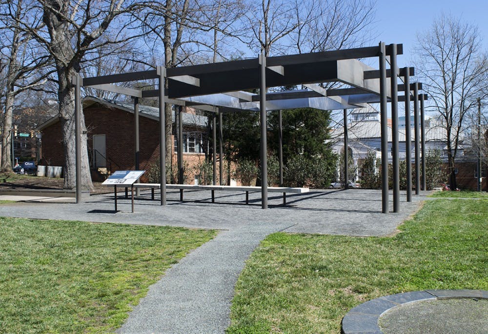 Foster’s house was torn down in 2009 during construction for the University South Lawn Project. It was honored by an outdoor metal structure &mdash; which casts a shadow representative of her home &mdash; and a gravesite nearby.