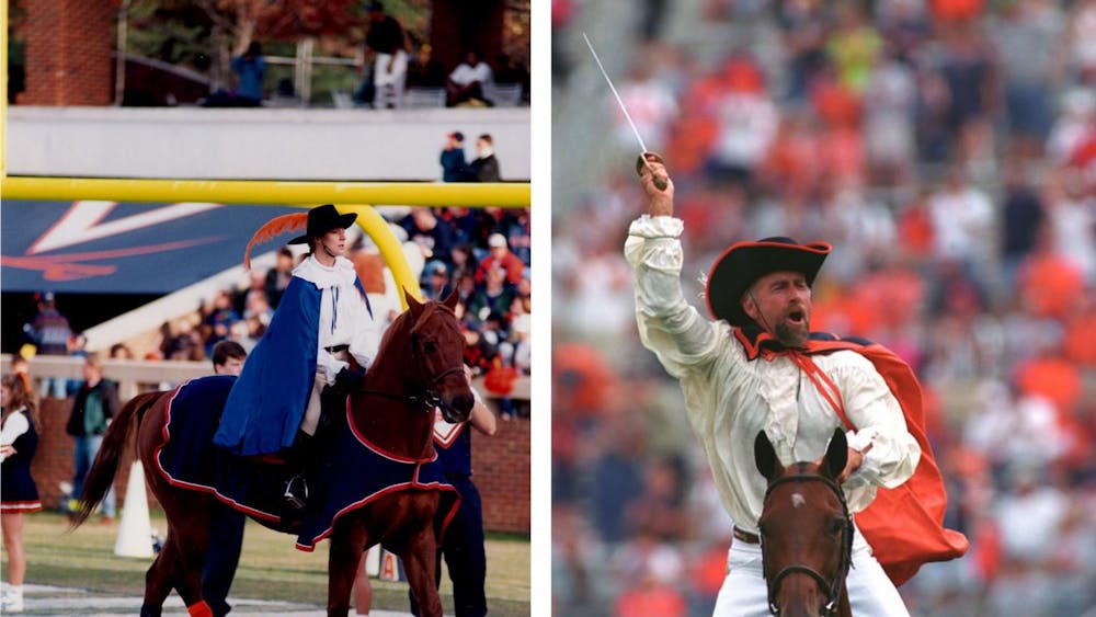 Pictured on the left is the Lady Cavalier in 1996. On the right is Kim Kirschnick as the Cavalier in 2003.