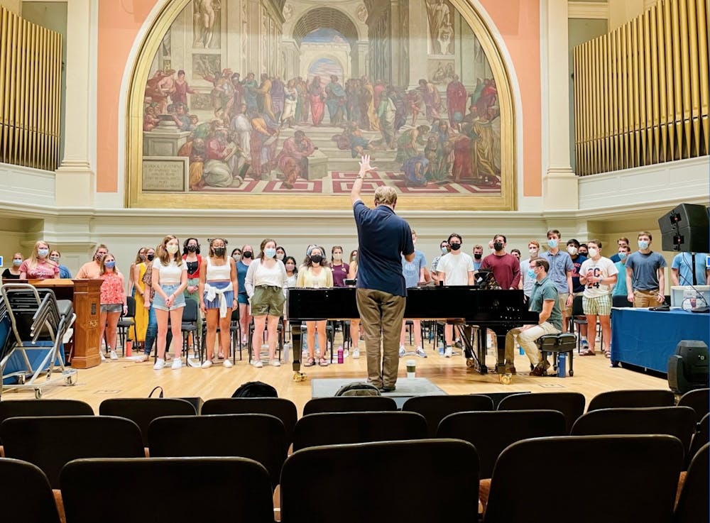 <p>Students and their families can head to Old Cabell Hall at 8 p.m. on Friday evening to hear several University ensembles, including University Singers, and a cappella groups sing their hearts out.</p>