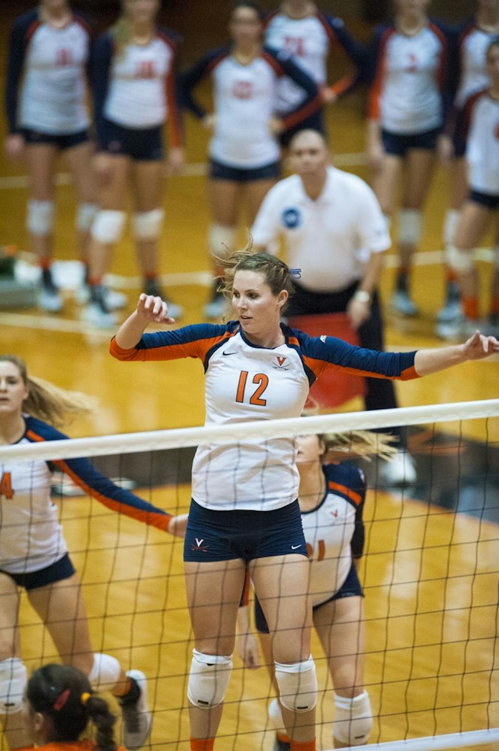 <p>Junior middle hitter Natalie Bausback had a team-high 12 kills in the Cavaliers' second loss to Duke this year. </p>