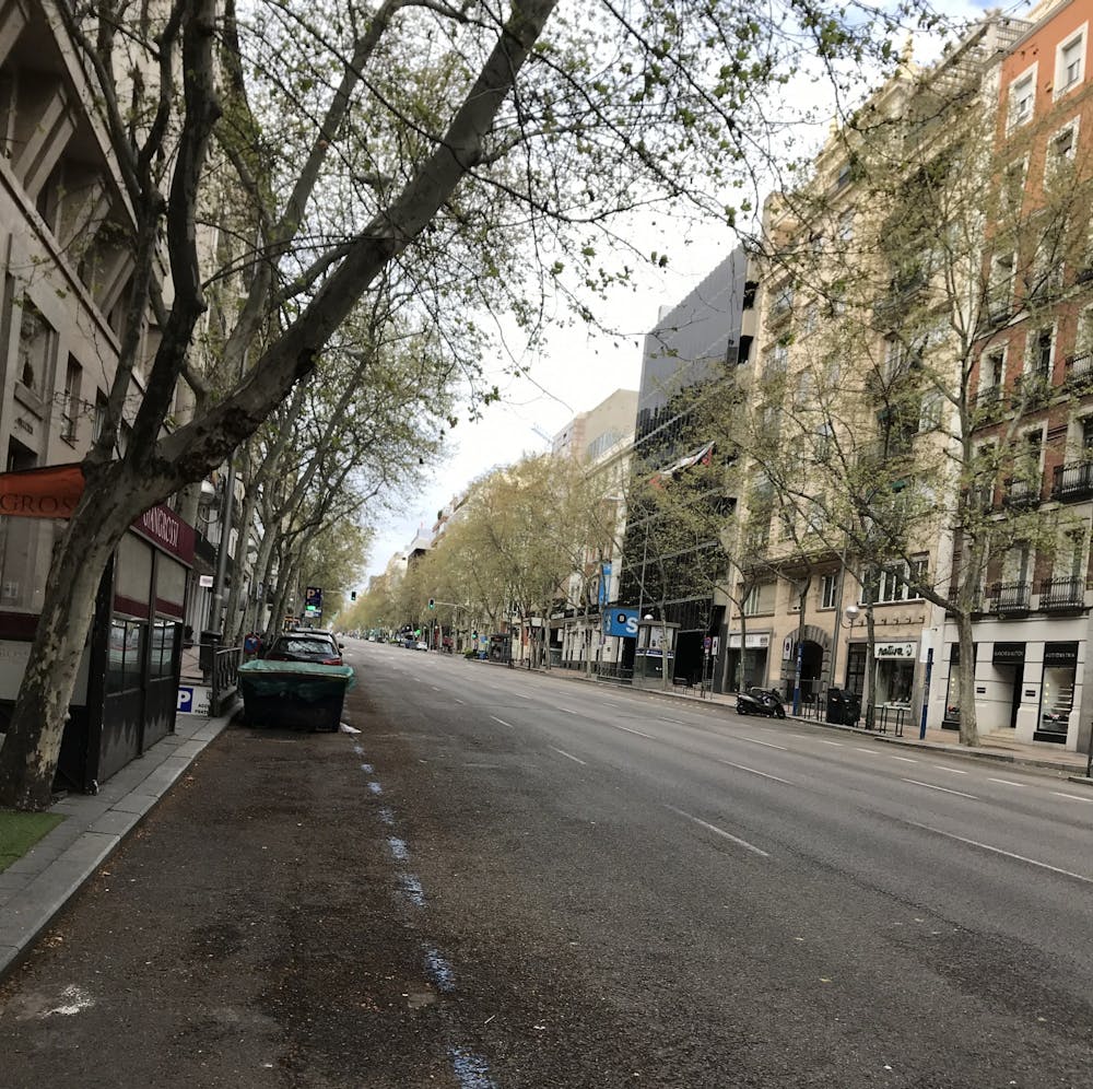 Madrid residents are not allowed outside except to go to grocery stores, pharmacies or work in limited cases.&nbsp;
