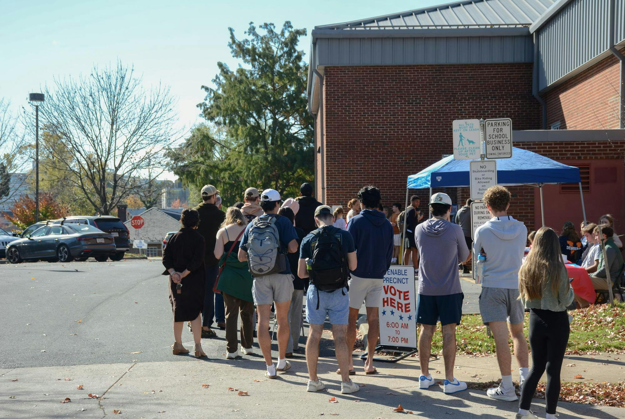 Students line up outside Trailblazer Elementary School to cast their vote Nov. 5, 2024.