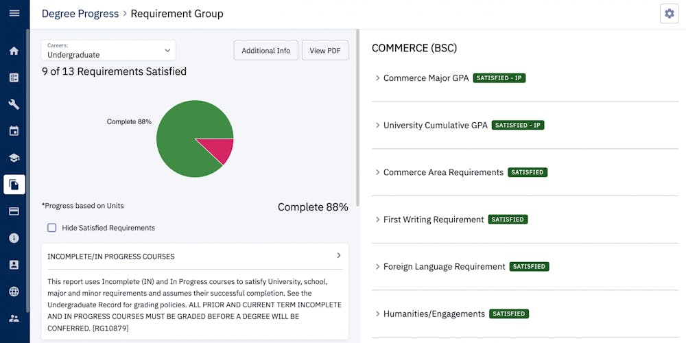 Compared to the existing function, Degree Process adds new features like bar charts and gathers details about course requirements that attempt to provide students with visuals to illustrate their progress.