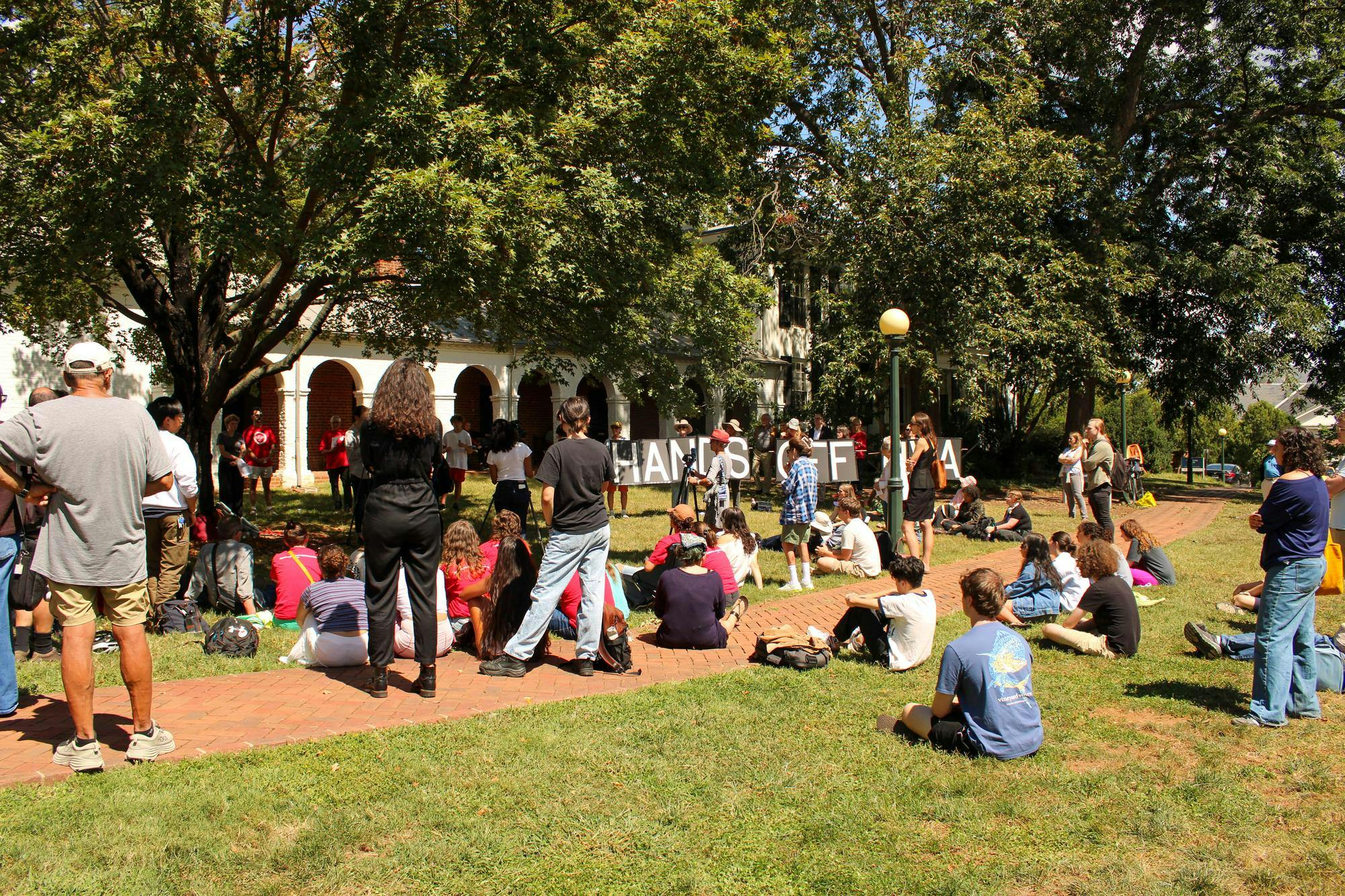 Protesters at a Labor Day Teach-In, photographed Sept. 1, 2025. 