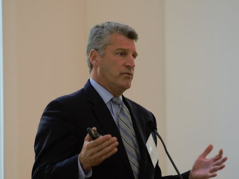 University Counsel Tim Heaphy, pictured here speaking at a press conference in 2017, was removed by Attorney General Jason Miyares' office as part of a larger wave of firings.