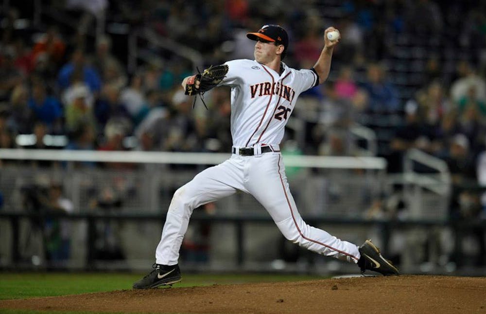 <p>Junior left-hander Brandon Waddell tossed seven-plus scoreless innings in the 1-0 win. He's pitched 23 innings at the College World Series in his Virginia career, punching up a 0.78 ERA. </p>