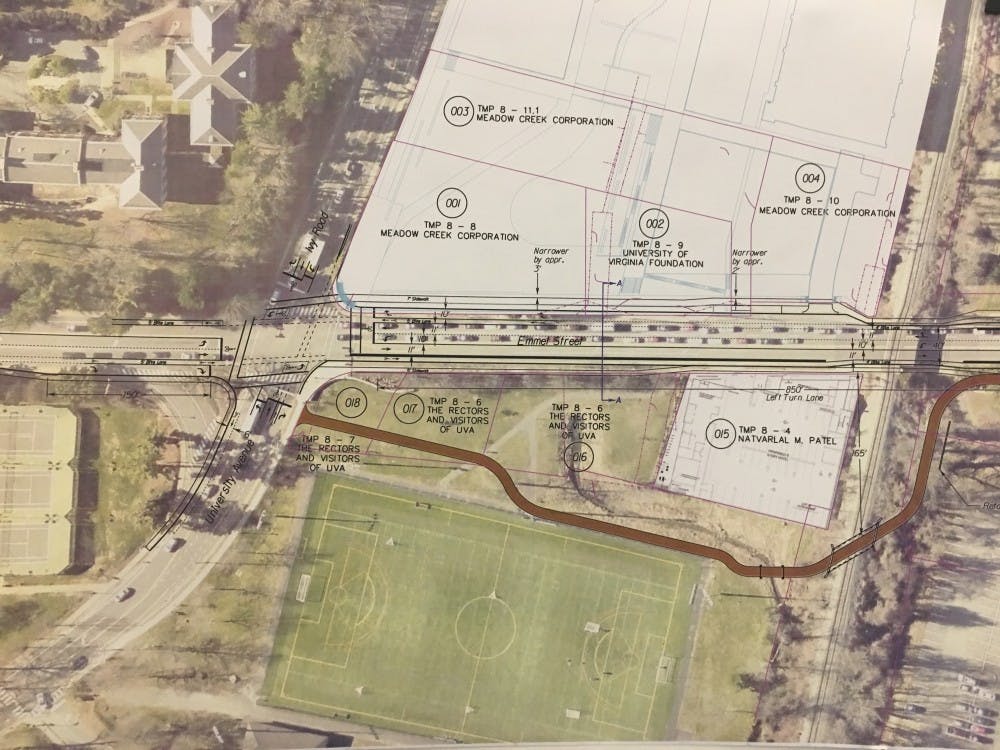 Proposed path on the east side of Emmet, diverging slightly away from the thoroughfare. This design is preferred by some representatives of the University.