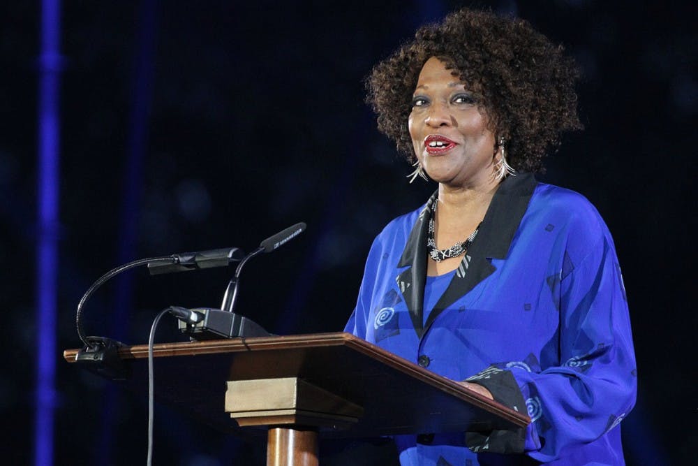 <p>Rita Dove speaks at the Bicentennial Launch Celebration Oct. 6, the weekend before her event at the Paramount Theater.</p>