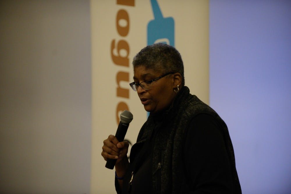 <p>Charlene Green gave attendees directions on the charges of each work group.&nbsp;</p>