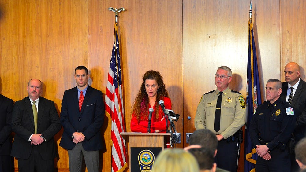Albemarle County Police Chief Steve Sellers and Albemarle County Commonwealth's Attorney Denies Lunsford gave a joint press conference to announce the close of the investigation into the Graham case and the charges brought against Jesse Matthew. 