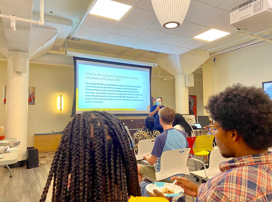 Dani Alvarenga, third-year College student and president of the Cultural Organization for Latin Americans spoke to community members.