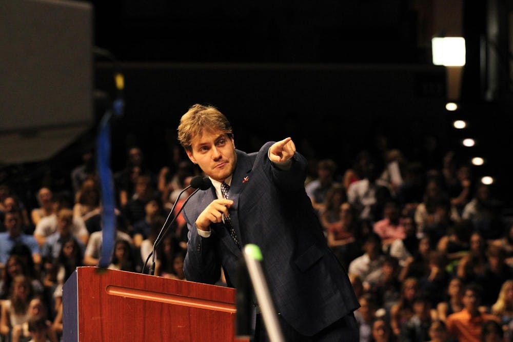 Student Council President Clay Dickerson speaking at first-year Convocation Ceremony, Aug. 25, 2025.