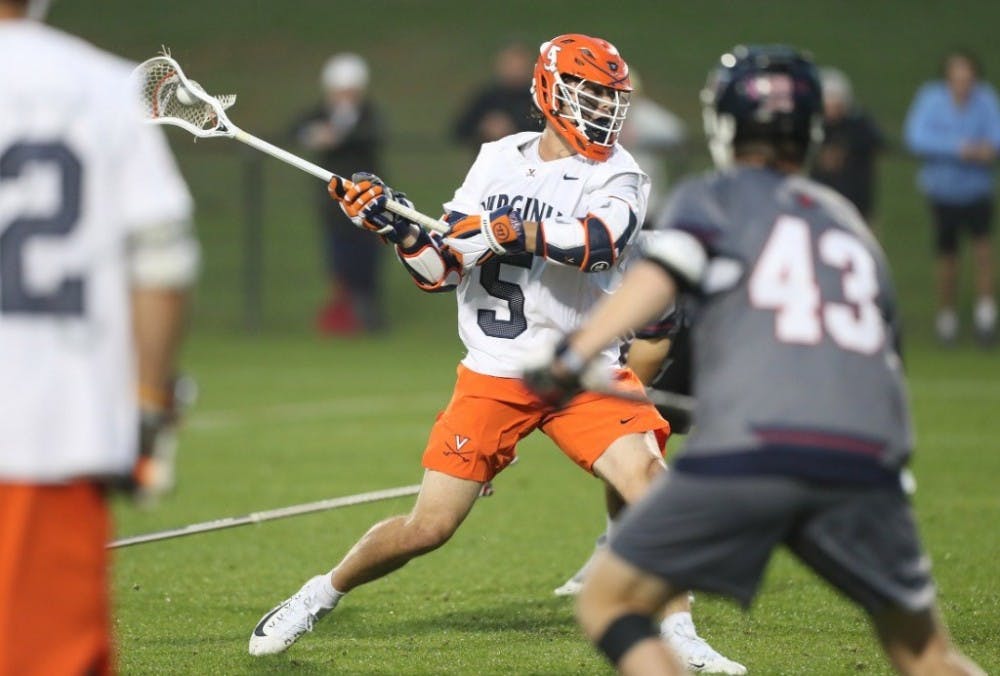 <p>Sophomore attackman Matt Moore score the game-winning goal in overtime against Maryland.&nbsp;</p>