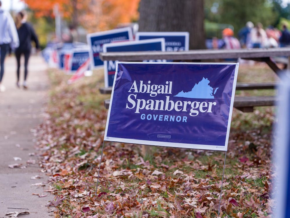 Signs placed outside Trailblazer Elementary on Election Day and in support of Spanberger, photographed Nov. 4, 2025.