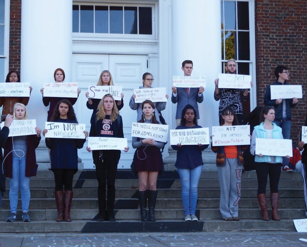 <p>Students gather in a silent protest</p>