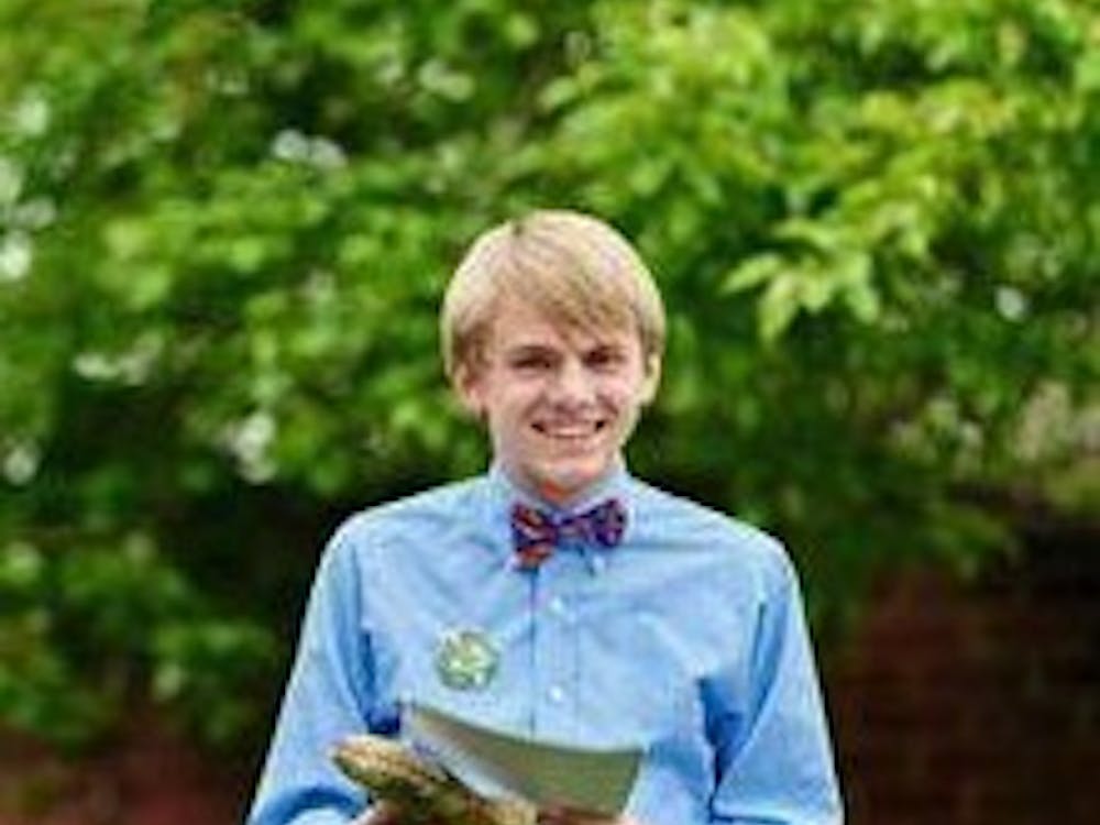 CaelanYear: ThirdMajor: Chemical Engineering and FrenchU.Va. Involvement: Marching Band, Quidditch, Jubilate, Wesley FoundationHometown: Manassas, Va.Ideal date personality: Good sense of humor, conversationalist, musically inclined.Ideal date activity: U.Va. basketball game or Indie rock concert.Dealbreakers?: Closed-mindedness, liking VT, disliking pineapple on pizza.Describe a typical weekend: Playing trombone with the band at the football game on Saturday, followed by celebrating the victory with a nice cold season of X-files.Hobbies: Board games with the roomies, geocaching, going to Cookout after 1 a.m., playing “Wonderwall” in the stairway, listening to French pop music.What makes you a good catch?: I’m incredibly modest, and I understand irony.What makes you a less-than-perfect catch?: I can’t cook much more than mac and cheese.What is your spirit animal?: Elephant — I admire their intelligence, while still being afraid of the little things, like mice.What is your favorite pick-up line?: “Do you believe in love at first sight? Or should I walk by again?”Describe yourself in one sentence: I’m a stubborn Taurus who doesn’t believe in astrology.