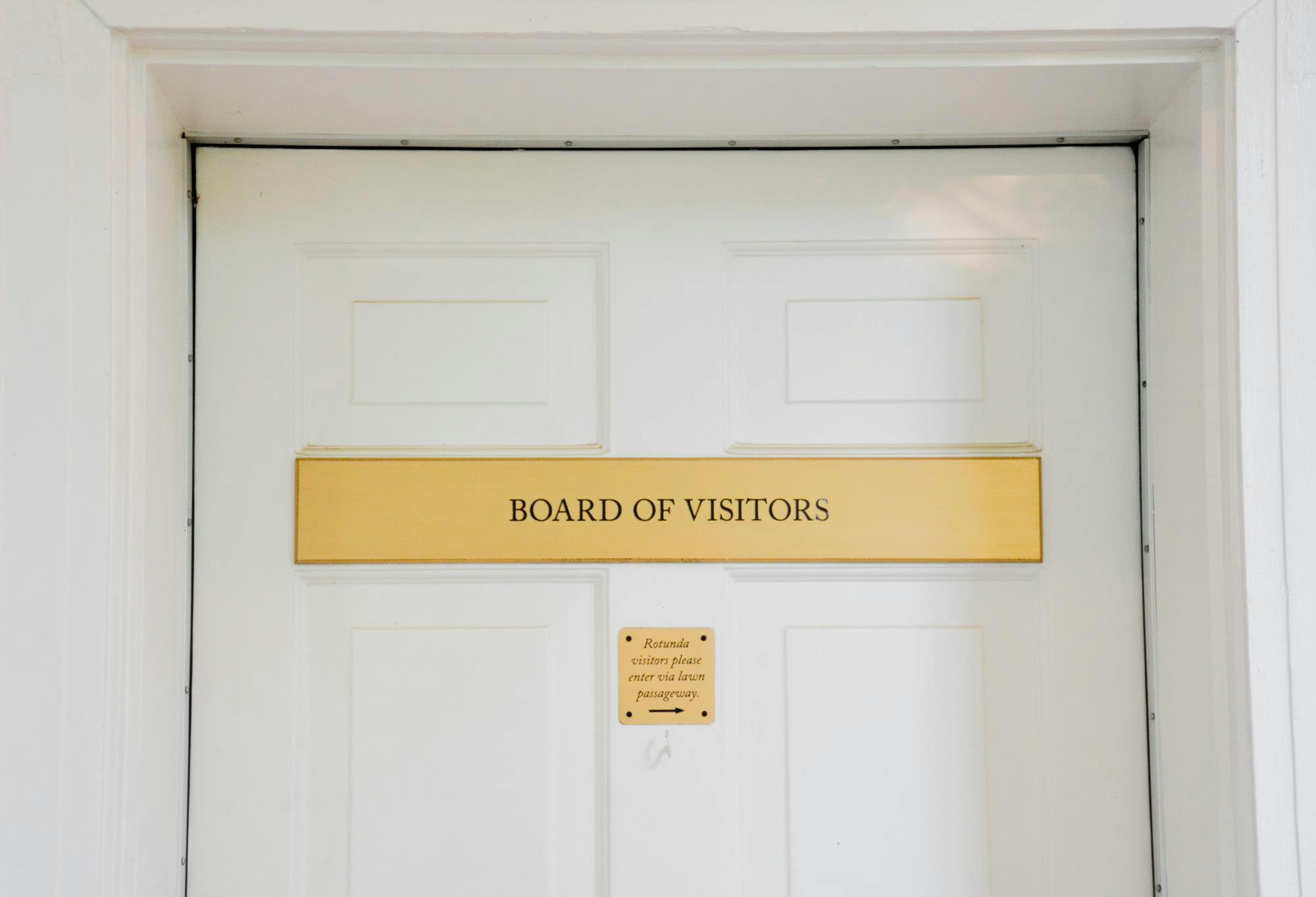Board of Visitors' meeting room door, photographed June 14, 2025.