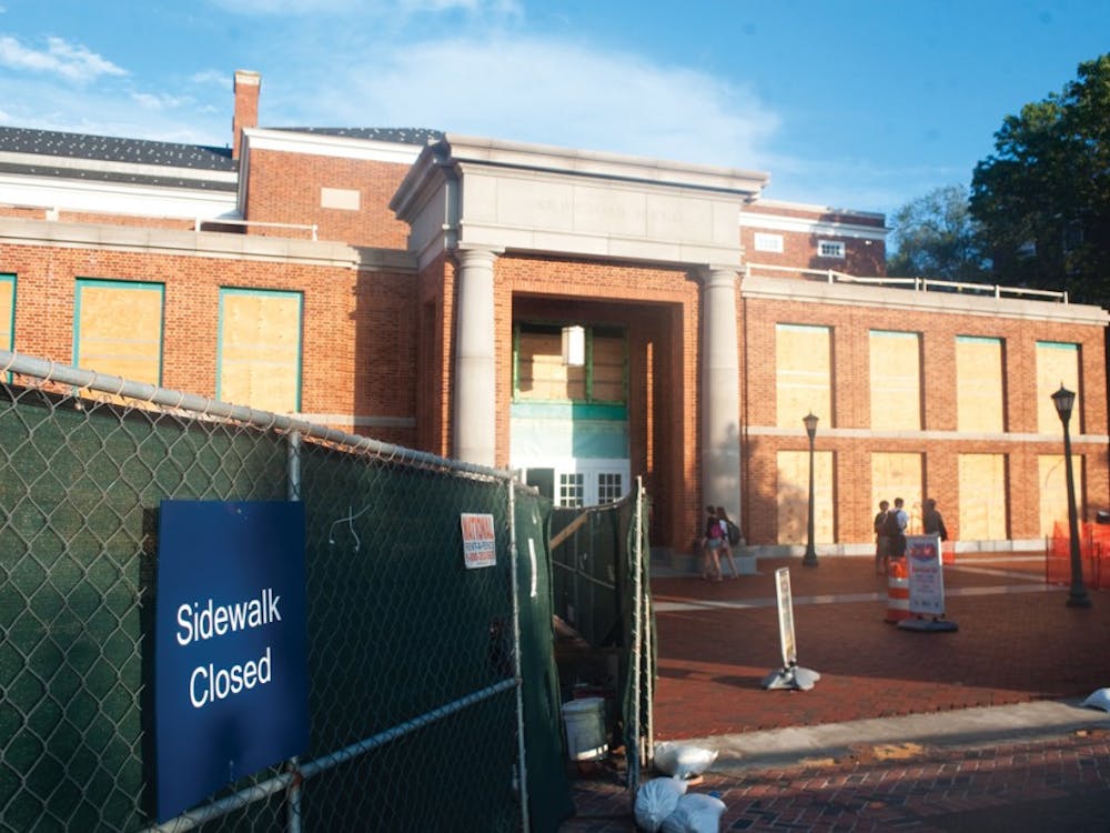 The University Bookstore joins the Amphitheater, the Alderman Road Residential Area and Newcomb Hall, above, which still has no front windows or accessible second floor, as one of many construction sites around Grounds.