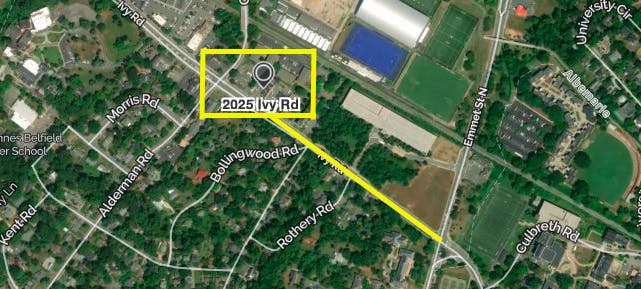 The suspects stole the victim's purse at 2025 Ivy Road, before fleeing eastward toward Emmet Street.