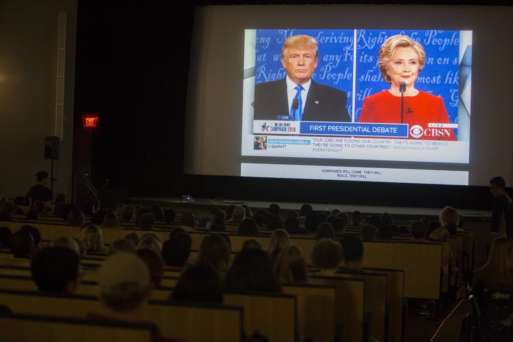 Students attended screening of the first presidential debate in Newcomb Theater.