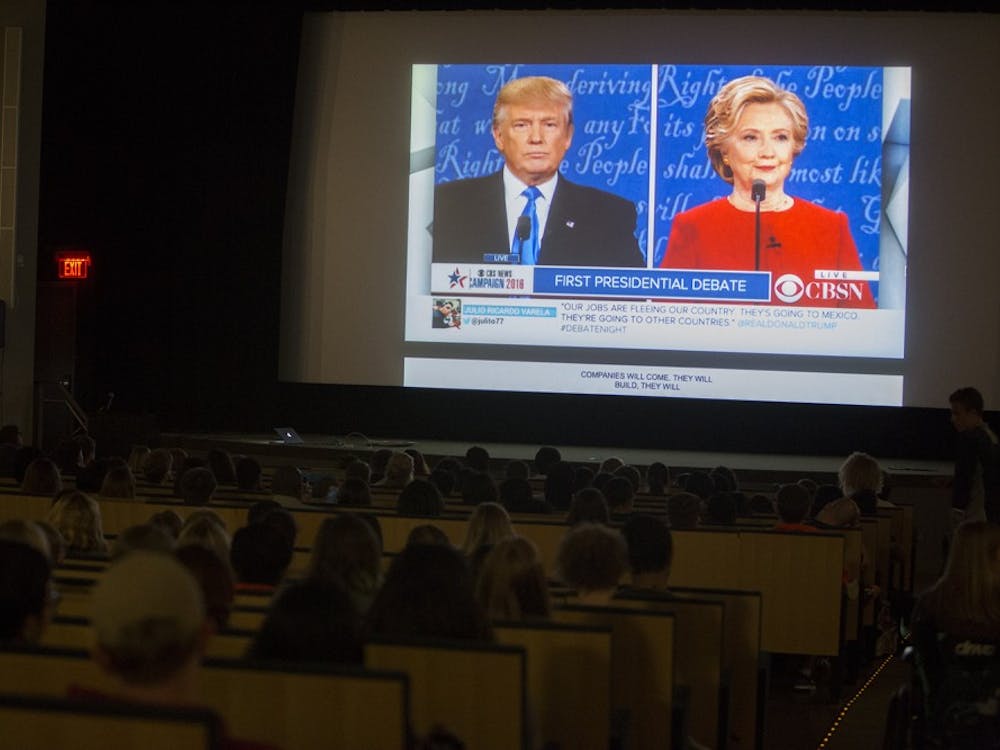 Students attended screening of the first presidential debate in Newcomb Theater.