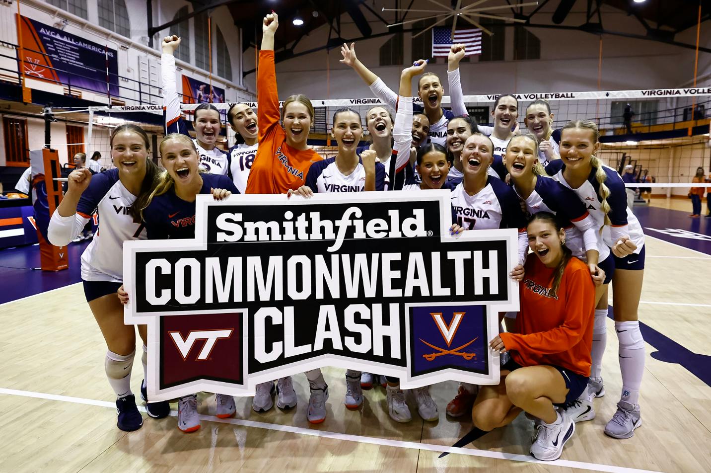 Behind strong play early, Virginia took a four-set win over in-state rival Virginia Tech.