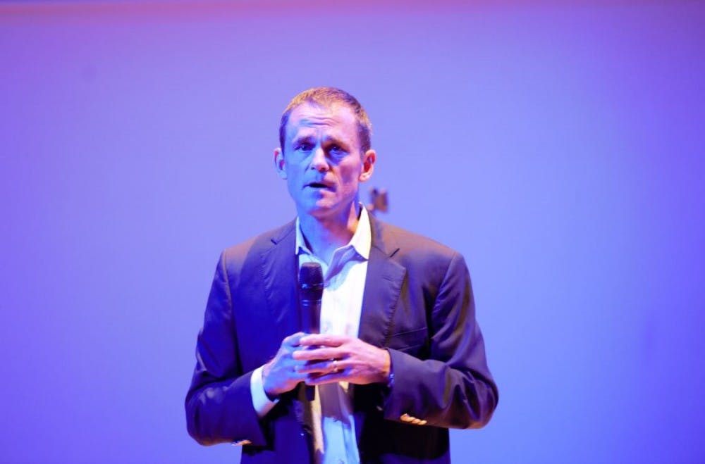 At an event in Old Cabell Hall Saturday, which featured a variety of U.Va. students, faculty and staff who also shared their own personal stories, University President Jim Ryan tells the story of how he met his biological mother for the first time.&nbsp;