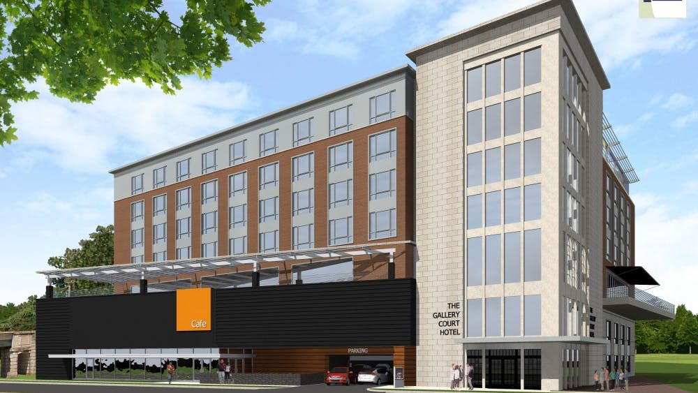 The six-story Gallery Court Hotel will sit next to Lambeth Field Apartments and Carr's Hill Field.