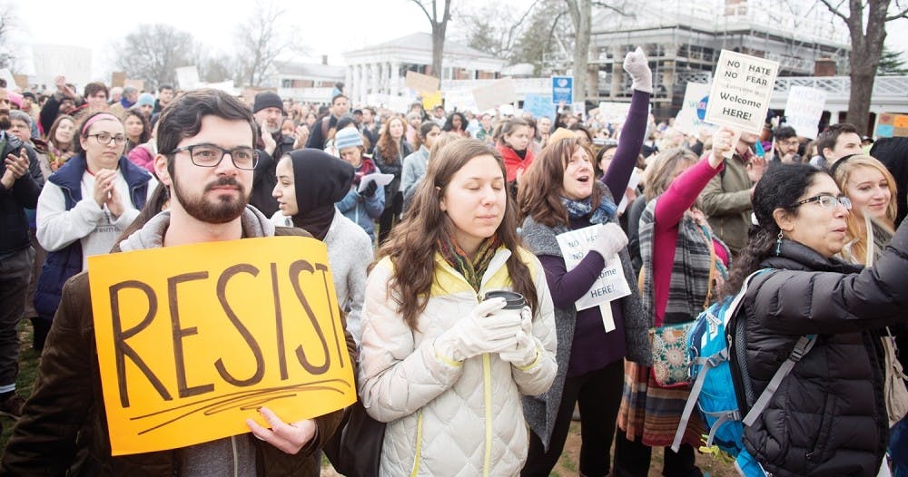 The Lawn was filled with students and community members at the March for Muslim, Immigrant and International Students' Rights on Jan. 29.&nbsp;