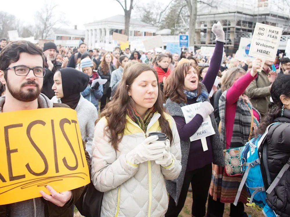 The Lawn was filled with students and community members at the March for Muslim, Immigrant and International Students' Rights on Jan. 29. 