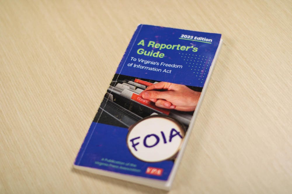 <p>"A Reporter's Guide To Virginia's Freedom of Information Act," a guidebook for reporters to consult FOIA law, seen Oct. 9, 2025.</p>