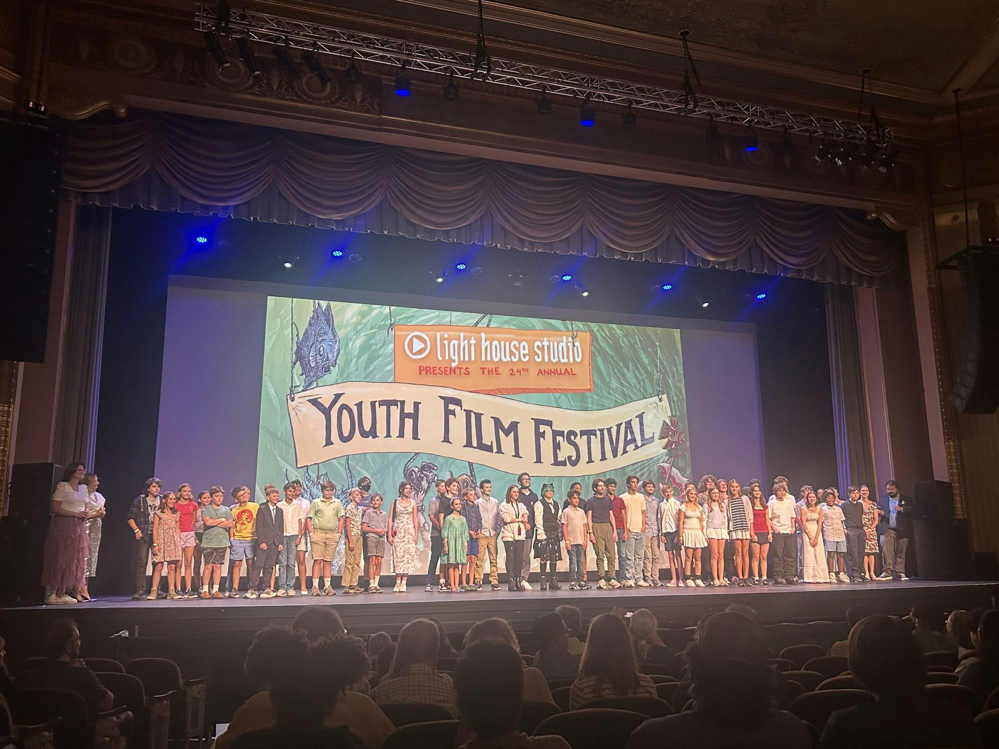 At the end of this year’s festival, all of the student filmmakers gathered onstage as the award winners were announced.