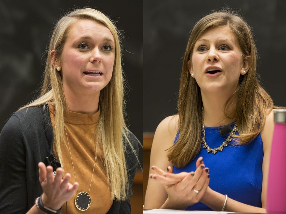 Kelsey Kilgore (left) and Sarah Kenny (right)&nbsp;answered questions from moderators before taking questions from the audience.