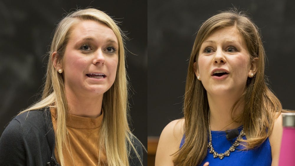 Kelsey Kilgore (left) and Sarah Kenny (right) answered questions from moderators before taking questions from the audience.
