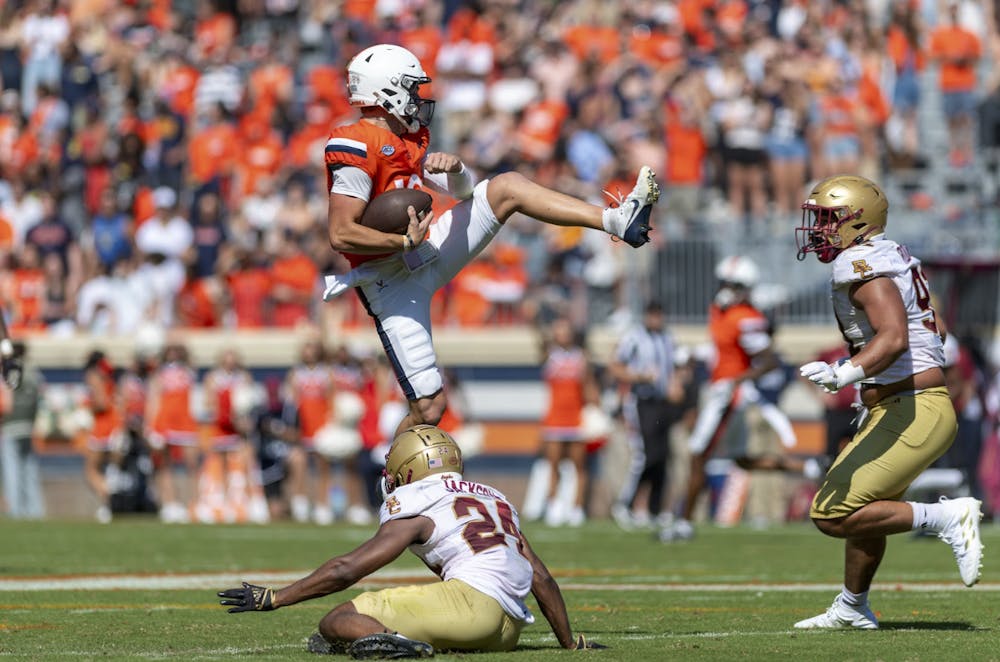 Sophomore quarterback Anthony Colandrea attempts to escape Boston College's defense.