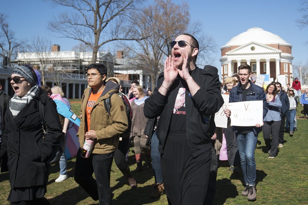 <p>Chants included lines such as “no justice, no peace,” “trans voices matter,” “trans rights are human rights” and “this is what democracy looks like.”</p>