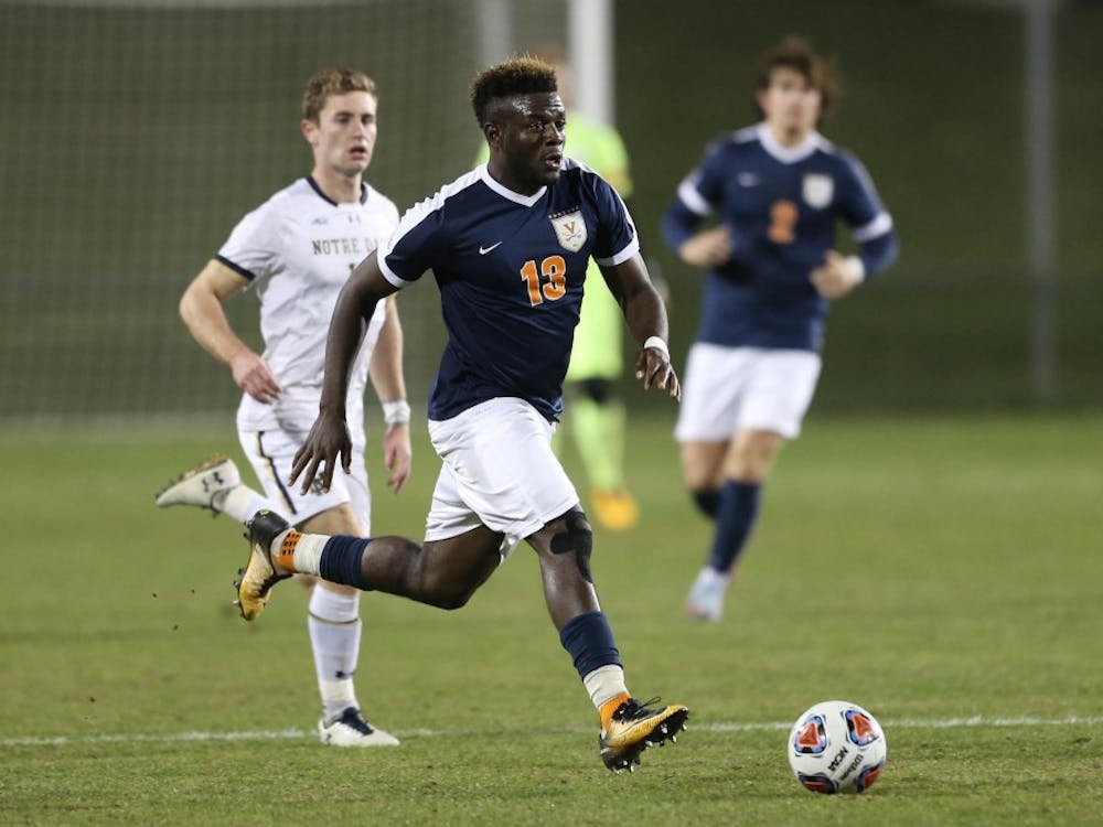 Senior defender Prosper Figbe came close to scoring a goal against Notre Dame Tuesday night.