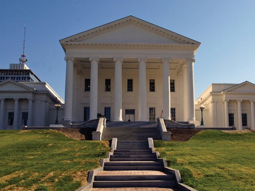 The south portico of the Virginia State Capitol, in Richmond, VA, with the Senate, left, and House of Delegates (right) chambers. Photo taken Monday, April 23, 2007.