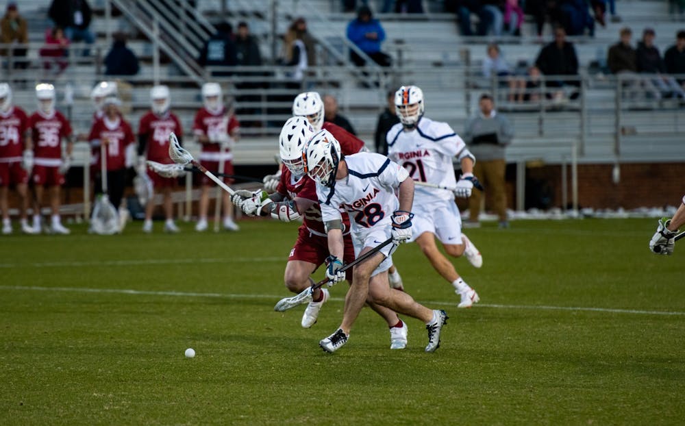 <p>Junior attacker Connor Shellenberger scored the first goal of the afternoon for Virginia.&nbsp;</p>