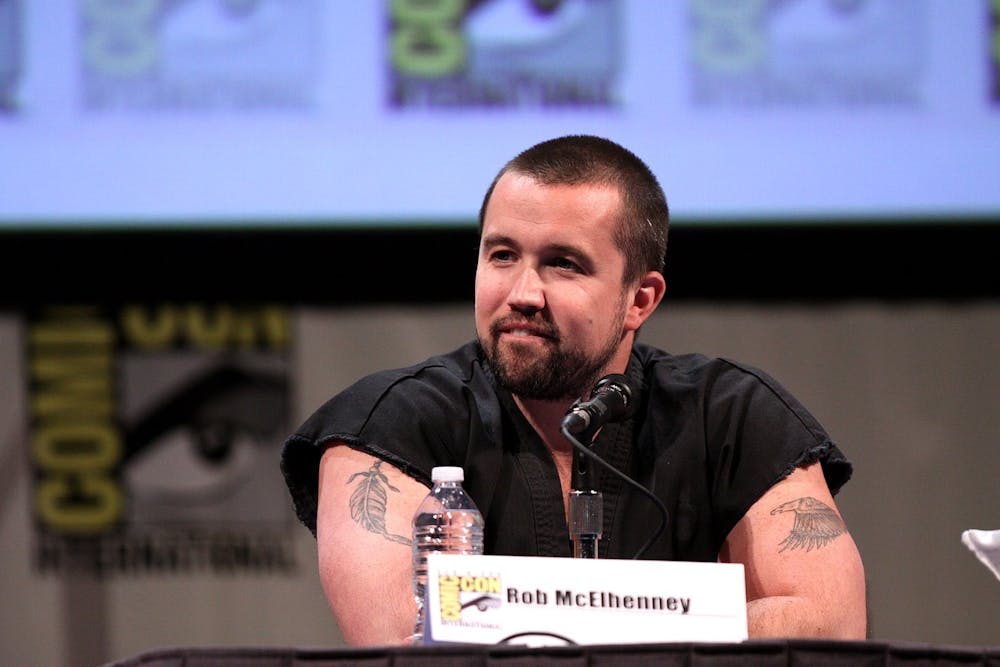 "Mythic Quest" star and producer Rob McElhenney speaking at a Comic Con panel.