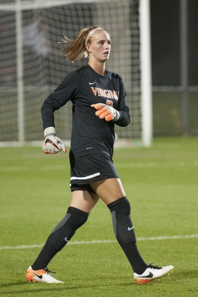 Senior goalkeeper Morgan Stearns and Virginia play at Louisville Thursday night.