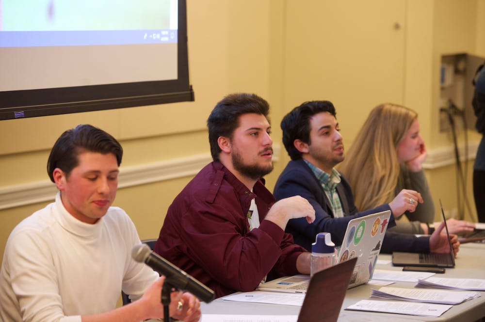 <p>Members of the Student Council Executive Board at Tuesday night's meeting.&nbsp;</p>