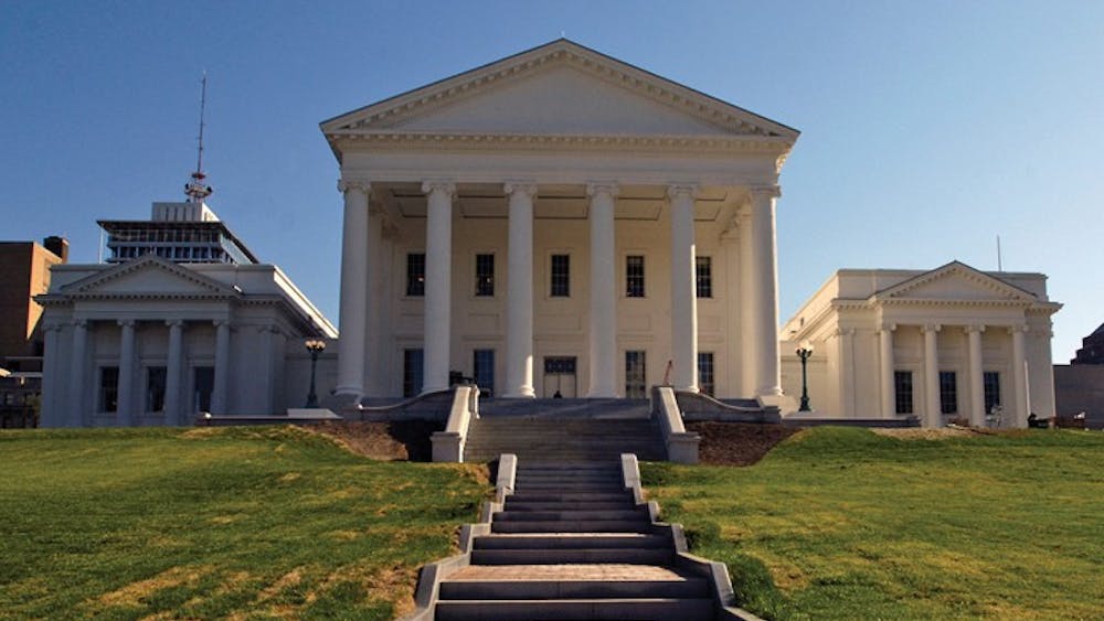 The south portico of the Virginia State Capitol, in Richmond, VA, with the Senate, left, and House of Delegates (right) chambers. Photo taken Monday, April 23, 2007.