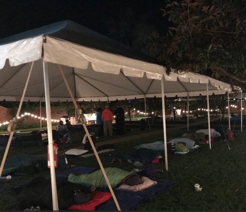 <p>The sleep-in was held in Pavilion Garden IX located behind McGuffey Cottage, an outbuilding of the Academical Village that was formerly used as a slave living and work space.&nbsp;</p>