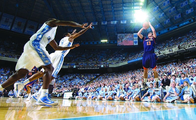 Virginia's Sammy Zeglinski puts up a three-point shot.University of North Carolina v Virginia Men's BasketballFirst HalfDean E. Smith CenterChapel Hill, NCSunday, January 31, 2009