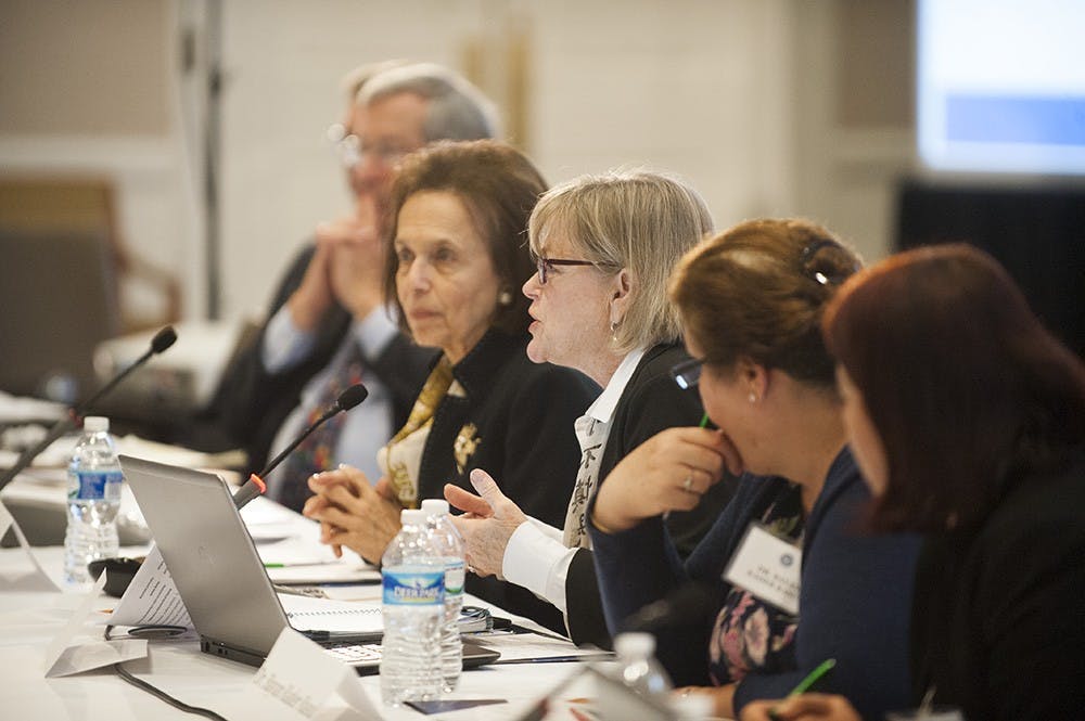 Dr. Haleh Esfandiari (left) moderated the first panel discussion of the conference, an overview of the current crisis from the field. 